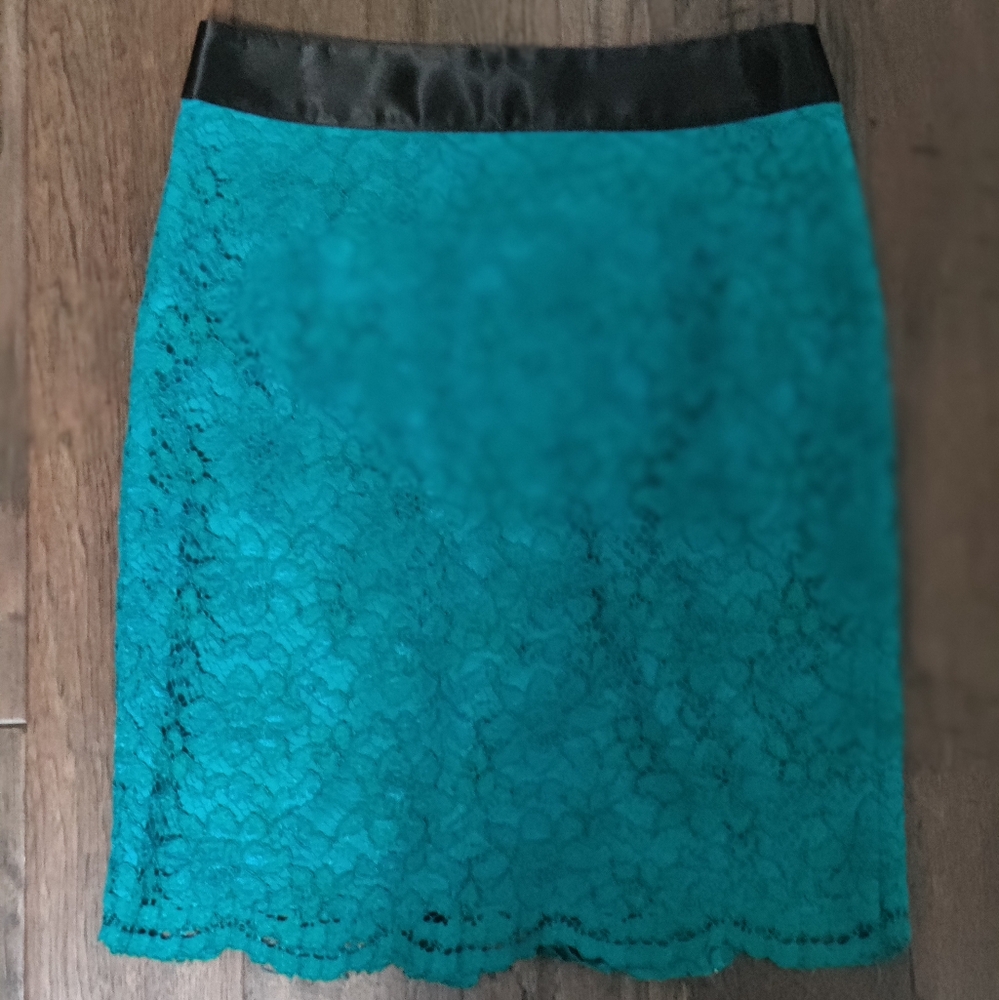Banana Republic L'Wren Scott collection Teal Lace Pencil Skirt 6P